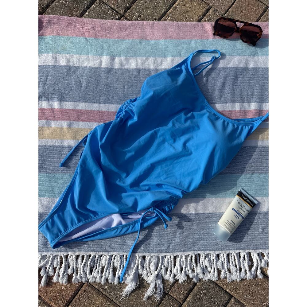 Aqua One Piece Swimsuit Size L NWOT Adjustable Straps Ruched Sides Lined